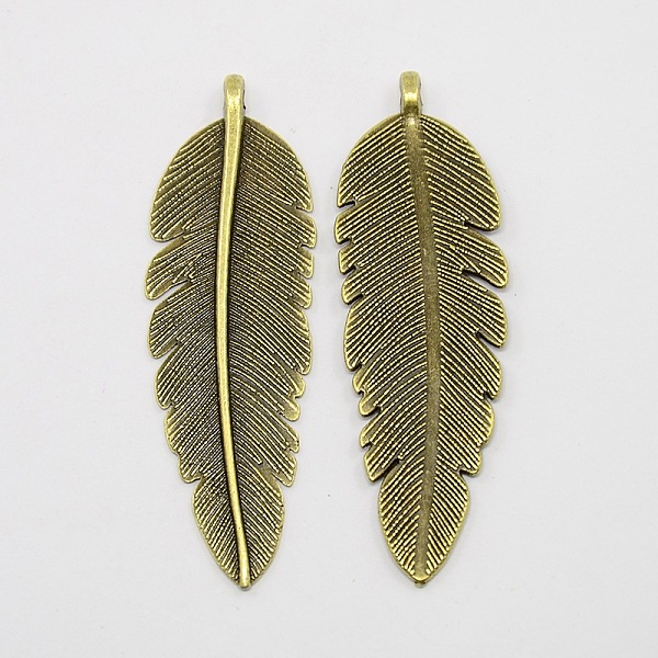 

PandaHall Tibetan Style Alloy Big Pendants, Lead Free and Nickel Free, Feather, Antique Bronze, 56x17.5x4mm, Hole: 1mm Alloy Feather