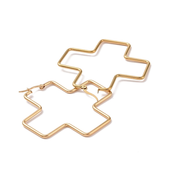 

PandaHall Simple Fashion 304 Stainless Steel Hoop Earrings, Hypoallergenic Earrings, Geometrical, Cross, Golden, 54x51x2mm, 12 Gauge, Pin...