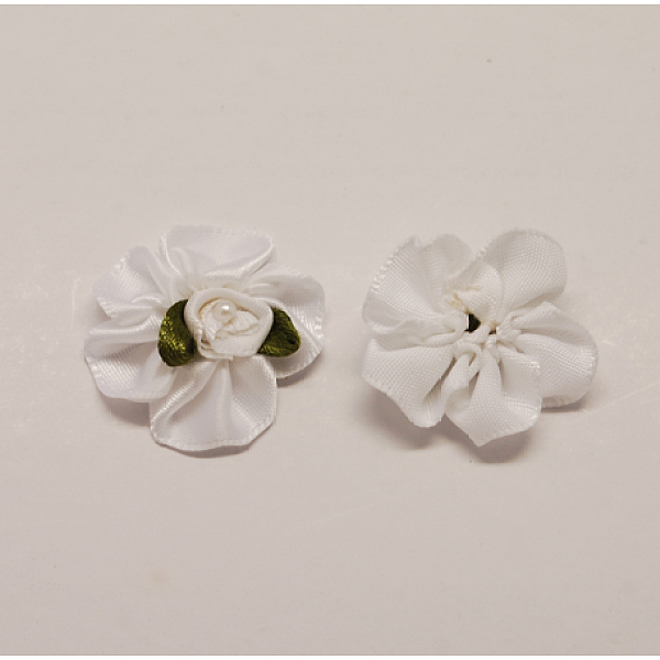 PandaHall Handmade Woven Costume Accessories, with Acrylic Beads Flower, White, 29x27x14mm Cloth Flower White