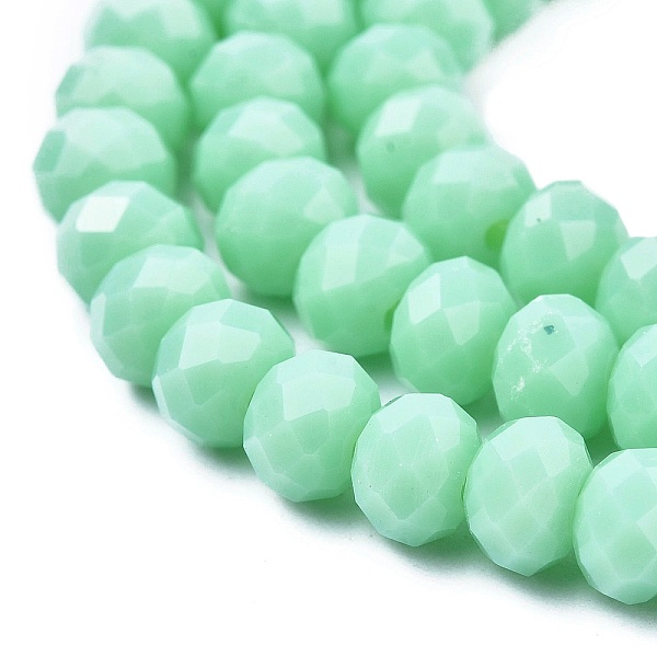 

PandaHall Opaque Solid Color Glass Beads Strands, Faceted, Rondelle, Turquoise, 3.5x3mm, Hole: 0.4mm, about 113~115pcs/strand, 32~33cm Glass..., Green