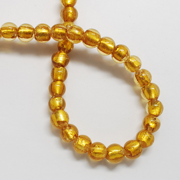 

PandaHall Handmade Silver Foil Glass Beads, Round, Goldenrod, 9.5~10.5mm, Hole: 1~2mm Silver Foil Round Gold