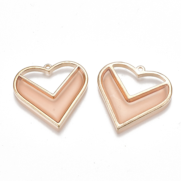 

PandaHall Epoxy Resin Pendants, with Alloy Open Back Bezel, Heart, Light Gold, Light Salmon, 28.5x29x2.5mm, Hole: 1.6mm Alloy+Epoxy Resin..., Red