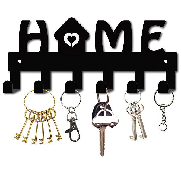 PandaHall Iron Wall Mounted Hook Hangers, Decorative Organizer Rack with 6 Hooks, for Bag Clothes Key Scarf Hanging Holder, HOME, Gunmetal