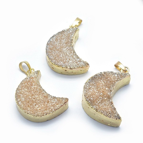 

PandaHall Natural Quartz Pendants, with Golden Tone Brass Findings, Moon, Dyed, Antique White, 38~45x22~25x10~13mm, Hole: 5x8mm Quartz Moon..., Orange