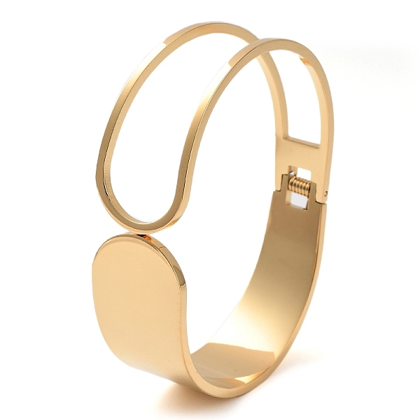 

PandaHall Hollow Out 304 Stainless Steel Wide Cuff Bangles, Hinged Bangle, Golden, Inner Diameter: 1-3/4x2-3/8 inch(4.6x6.1cm) 304 Stainless...