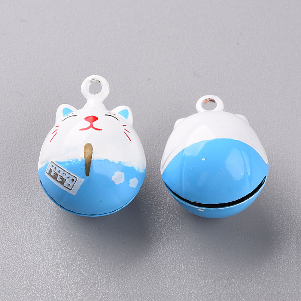 

PandaHall Baking Painted Brass Bell Pendants, Maneki Neko/Beckoning Cat, Deep Sky Blue, 23x17x16.5mm, Hole: 2mm Brass Cat Shape