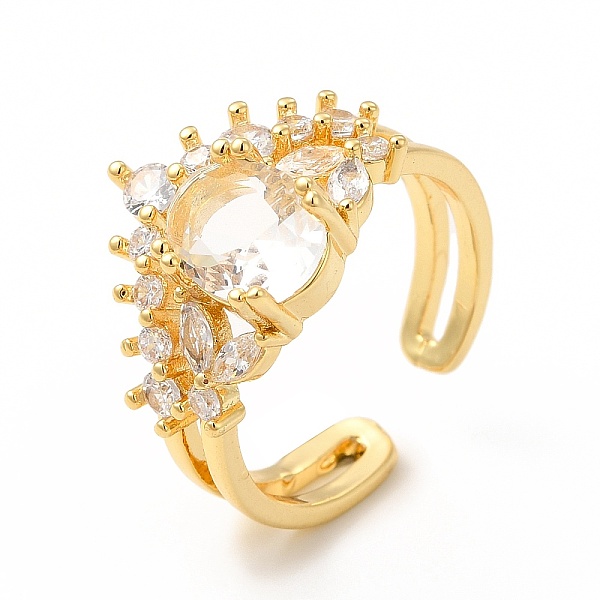 

PandaHall Clear Cubic Zirconia Oval Open Cuff Ring, Brass Jewelry for Women, Cadmium Free & Lead Free, Real 18K Gold Plated, Inner Diameter...