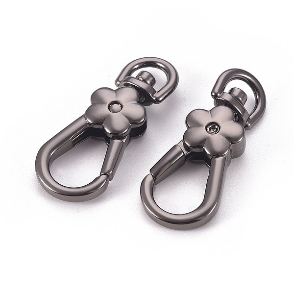 

PandaHall Alloy Swivel Clasps, Swivel Snap Hooks, Flower, Gunmetal, 44.5x17.5x8mm, Hole: 4.2x8.5mm Alloy