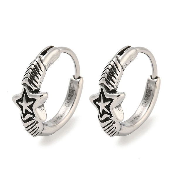 

PandaHall 316 Surgical Stainless Steel Hoop Earrings, Antique Silver, Star, 14.5x6mm 316 Surgical Stainless Steel Star