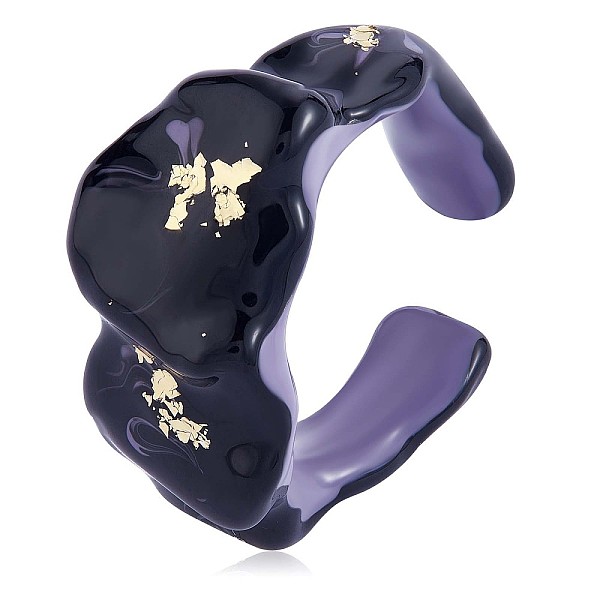 

PandaHall Glitter Enamel Twist Wave Open Cuff Ring, Brass Wide Chunky Ring for Women, Black, US Size 6 1/4(16.7mm) Brass+Rhinestone Black