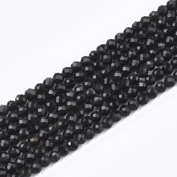 

PandaHall Natural Black Obsidian Beads Strands, Faceted, Round, 3mm, Hole: 0.8mm, about 139~142pcs/strand, 14.9 inch~15.3 inch Obsidian...
