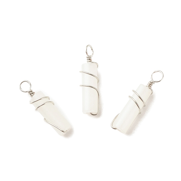

PandaHall Natural White Jade Pendants, with Platinum Plated Eco-Friendly Brass Wire Wrapped, Column, 19.5~20x5~5.5mm, Hole: 2.4~2.7mm White...