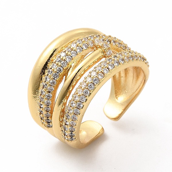

PandaHall Clear Cubic Zirconia Thick Open Cuff Ring, Brass Jewelry for Women, Golden, Inner Diameter: 18mm Brass+Cubic Zirconia Clear