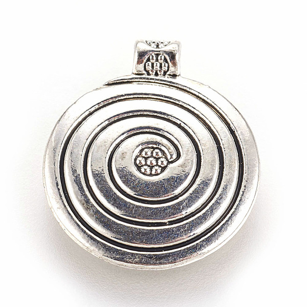 

PandaHall Tibetan Style Alloy Pendants, Cadmium Free & Nickel Free & Lead Free, Flat Round with Vortex, Antique Silver, 20.5x17.5x1mm, Hole...