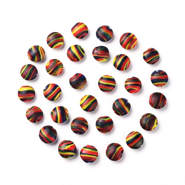 

PandaHall Handmade Frosted Lampwork Beads, Swirl Lentil Beads, Oval, Colorful, 14~15x7~7.5mm, Hole: 1.6mm Lampwork Oval