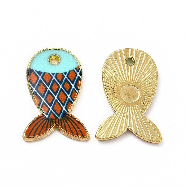 

PandaHall Rack Plating Alloy Pendants, Printed, Lead Free & Cadmium Free & Nickel Free, Fish Charm, Light Gold, Pale Turquoise...