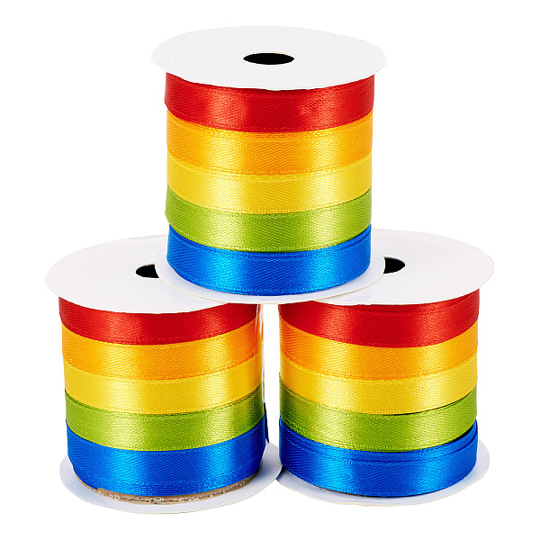 3 Rolls Rainbow Color Polyester Ribbon Set