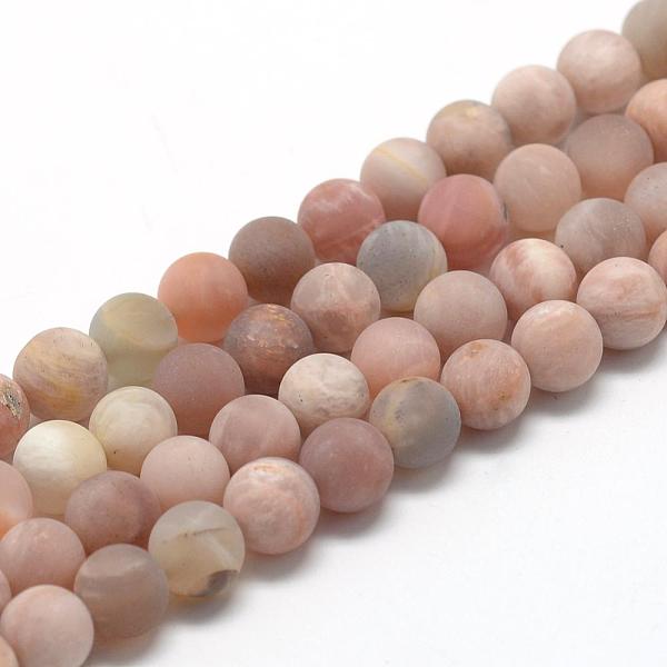 PandaHall Natural Sunstone Beads Strands, Frosted, Round, 8~9mm, Hole: 1mm, about 45~48pcs/strand, 15.7 inch Sunstone Round