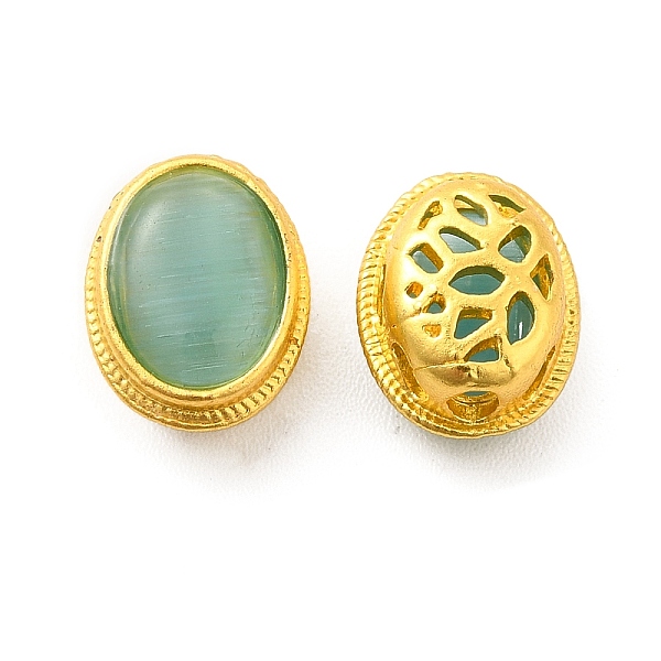 PandaHall Alloy Beads, with Glass, Lead Free & Cadmium Free, Matte Glod Color, Oval, Medium Aquamarine, 10.5x8x6mm, Hole: 1.6mm Alloy+Glass...