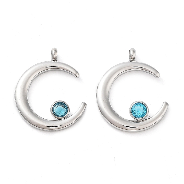 

PandaHall 304 Stainless Steel Pendants, with Rhinestone, Stainless Steel Color, Double Horn/Crescent Moon Charm, Indicolite, 18x15x2.5mm..., Blue