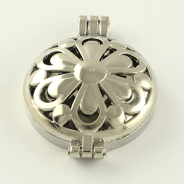 

PandaHall Rack Plating Brass Diffuser Locket Pendants, Flat Round with Hollow Flower, Platinum, 44x33x12mm, Hole: 3.5~4mm, inner measure...
