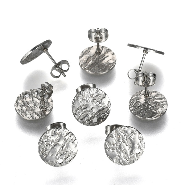 

PandaHall 304 Stainless Steel Stud Earring Findings, with Ear Nuts/Earring Backs & Loop, Textured, Flat Round, Stainless Steel Color, 12mm...