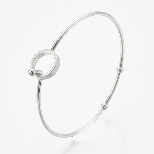 

PandaHall 304 Stainless Steel Bangles, with 201 Stainless Steel Beads, Ring, Stainless Steel Color, 2-3/8 inch(6.2cm)x2-3/8 inch(6cm), 2mm...