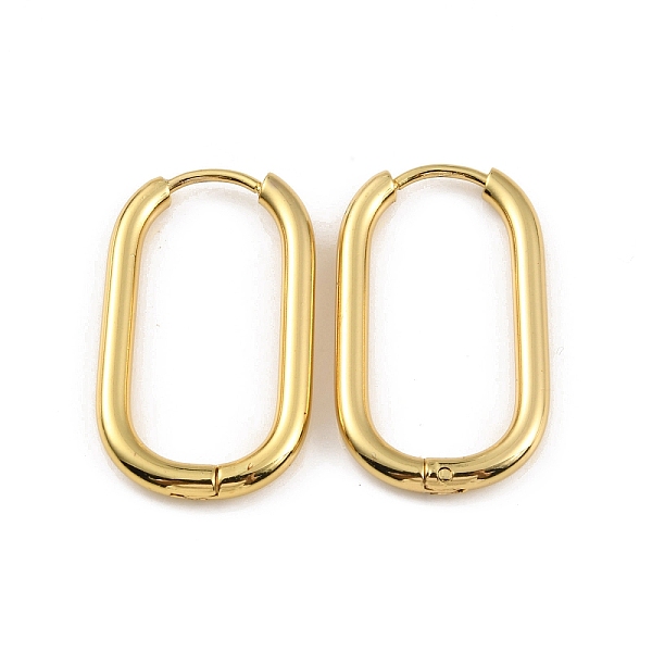 

PandaHall Ion Plating(IP) 304 Stainless Steel Oval Hoop Earrings, Real 18K Gold Plated, 26.5x16x2.5mm, Pin: 1mm 304 Stainless Steel Oval