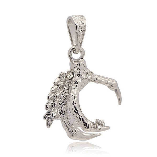 

PandaHall Platinum Plated Alloy Rhinestone Pendants, Dragon Claw, Crystal, 32x27x19mm, Hole: 5.5x10mm Alloy+Rhinestone Dragon Clear
