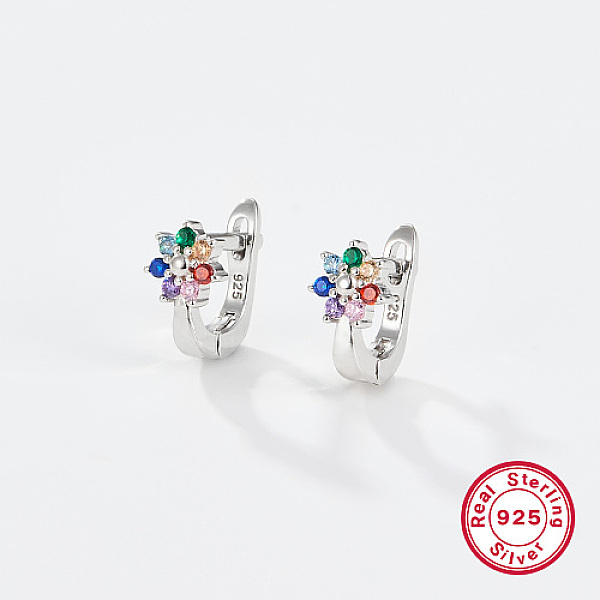 

PandaHall Flower/Star/Footprint/Unicorn 925 Sterling Silver Hoop Earrings, Flower, 11x6x9.5mm Sterling Silver Flower