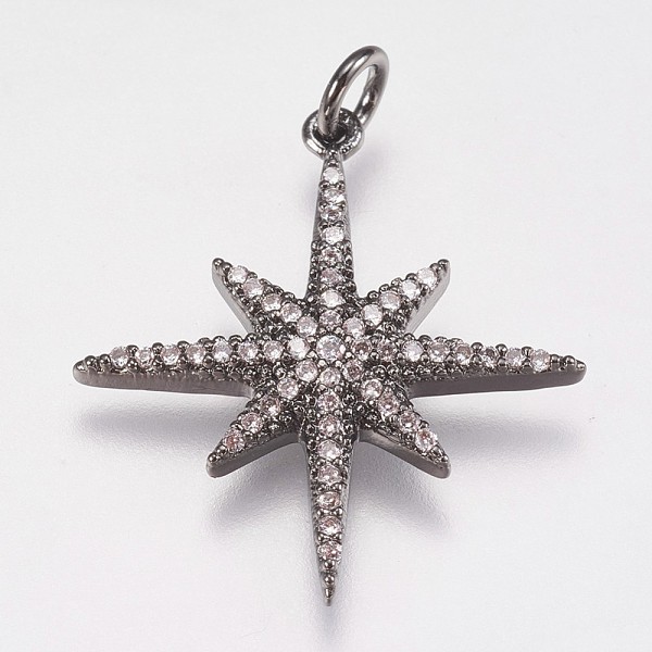 

PandaHall Brass Micro Pave Cubic Zirconia Pendants, Star, Gunmetal, 25x23x3mm, Hole: 3mm Brass+Cubic Zirconia Star Clear