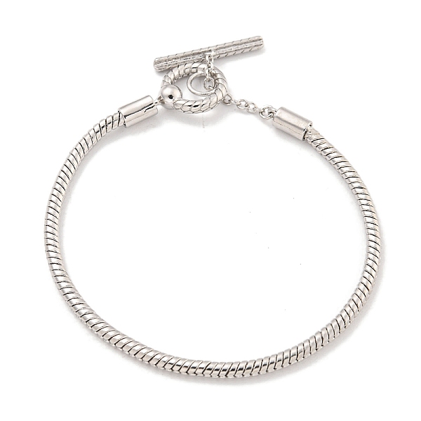 

PandaHall 3MM Brass European Style Round Snake Chain Bracelets for Jewelry Making, with Toggle Clasps, Platinum, 7-3/4 inch(19.8cm) Brass