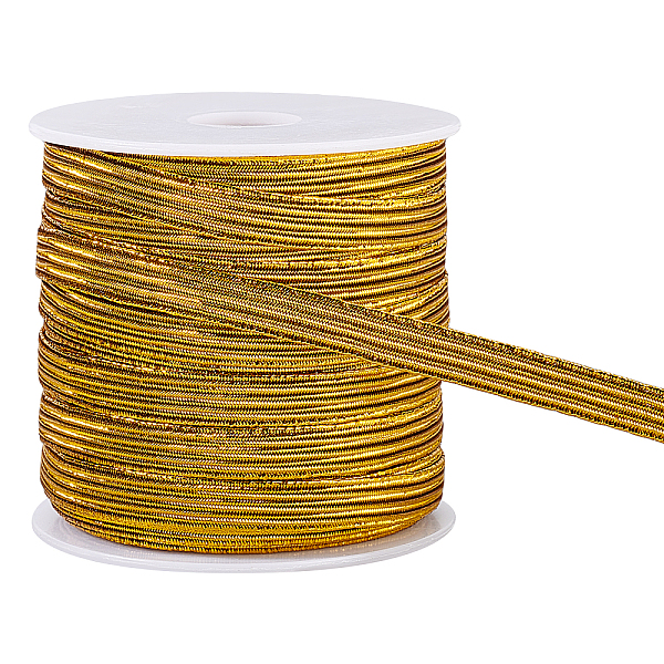 PandaHall BENECREAT 25m Glitter Metallic Elastic Strap 6mm Gold Flat Nylon Elastic Cords for Bowknot Making, Garment Accessory Sewing, Gift...