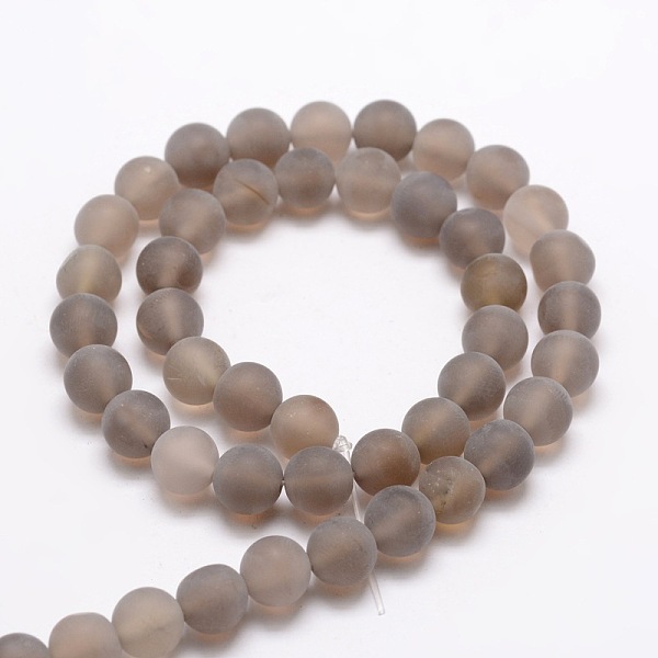 

PandaHall Dyed Frosted Natural Agate Round Beads Strands, Dark Gray, 8mm, Hole: 1mm, about 48pcs/strand, 14.9 inch Natural Agate Round Gray