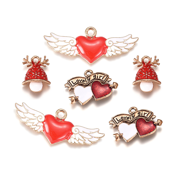 

PandaHall Alloy Enamel Pendant Sets, Double Heart with Arrow, Mushroom, Heart with Wing, for Christmas Day, Mixed Color, 18x24x2mm, Hole..., Multicolor
