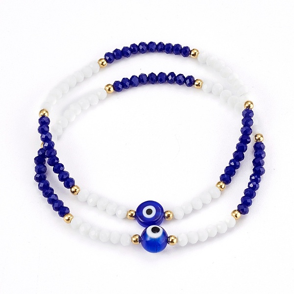 

PandaHall Faceted Glass Beaded Stretch Bracelets, with Evil Eye Lampwork Beads and 304 Stainless Steel Beads, Golden, Mixed Color, Inner..., Multicolor