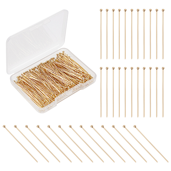 PH 200pcs Head Pins, 40mm Ball Head Pins 24 K Gold Plated 304 Stainless Steel Jewelry Making Pins 0.7mm(21 Gauge) Beading Pin for DIY Charm Earrings Braceles Necklaces Crafts Jewelry Making