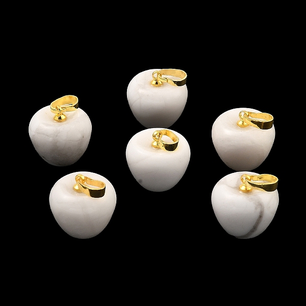 

PandaHall Natural Howlite Teacher Apple Charms, with Golden Plated Brass Snap on Bails, 14.5x14mm, Hole: 6.5x4mm Howlite Apple