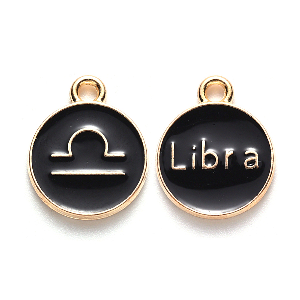 

PandaHall Alloy Enamel Pendants, Cadmium Free & Lead Free, Flat Round with Constellation, Light Gold, Black, Libra, 22x18x2mm, Hole: 1.5mm...