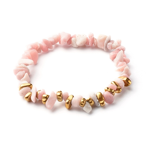 

PandaHall Natural Pink Opal Chip Beads Stretch Bracelets, with Non-magnetic Synthetic Hematite Beads, Inner Diameter: 2-1/8 inch(5.5cm) Pink...