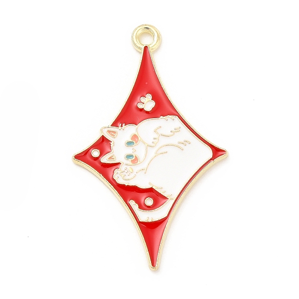 

PandaHall Alloy Enamel Pendants, Light Gold, with Cat Pattern Charm, Red, 36x22x1.5mm, Hole: 1.8mm Alloy+Enamel Diamond Red