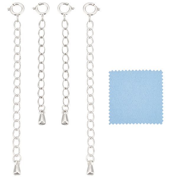 

PandaHall BENECREAT 4Pcs 2 Styles 925 Sterling Silver Plated Sterling Silver Curb Chain Extender, End Chain with Lobster Claw Clasps and...