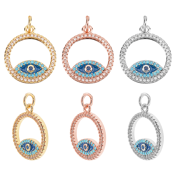 

PandaHall 6Pcs 3 Colors Brass Micro Pave Cubic Zirconia Pendants, with Enamel and Jump Ring, Ring with Evil Eye, Mixed Color, 18.5x16x2mm...