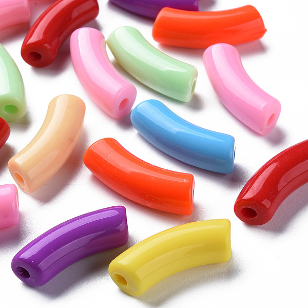 

PandaHall Opaque Acrylic Beads, Curved Tube, Mixed Color, 36x13.5x11.5mm, Hole: 4mm, about 133pcs/500g Acrylic Tube Multicolor