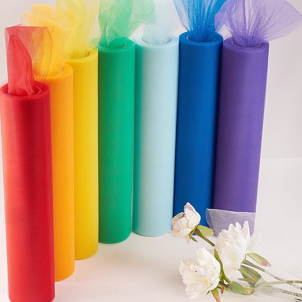 

PandaHall Deco Mesh Ribbons, Tulle Fabric, Tulle Roll Spool Fabric For Skirt Making, Mixed Color, 30cm, 25yards/roll(22.86m/roll) Organza..., Multicolor