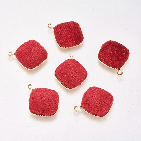 

PandaHall Brass Pendants, with Velvet, Rhombus, Real 18K Gold Plated, Red, 18x15x3mm, Hole: 1mm Brass Rhombus Red
