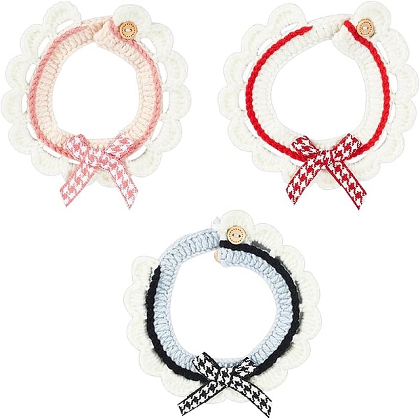 3pcs colliers de chat tissés en laine 3 couleurs