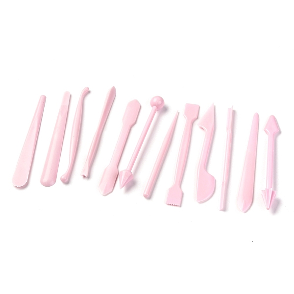 PandaHall Plastic Baking Carving Tools, for DIY Cake Decoration, Chocolate, Candy, Soap, Pink, 21x9x2cm, 12pcs/box Plastic Pink
