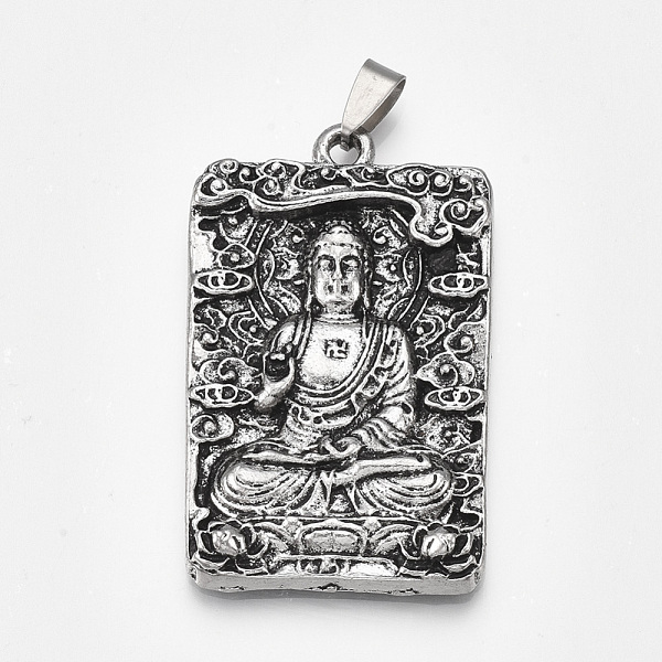 

PandaHall Tibetan Style Alloy Big Pendants, Rectangle with Buddha, Antique Silver, 53x32x5mm, Hole: 8.5x3.5mm Alloy Rectangle