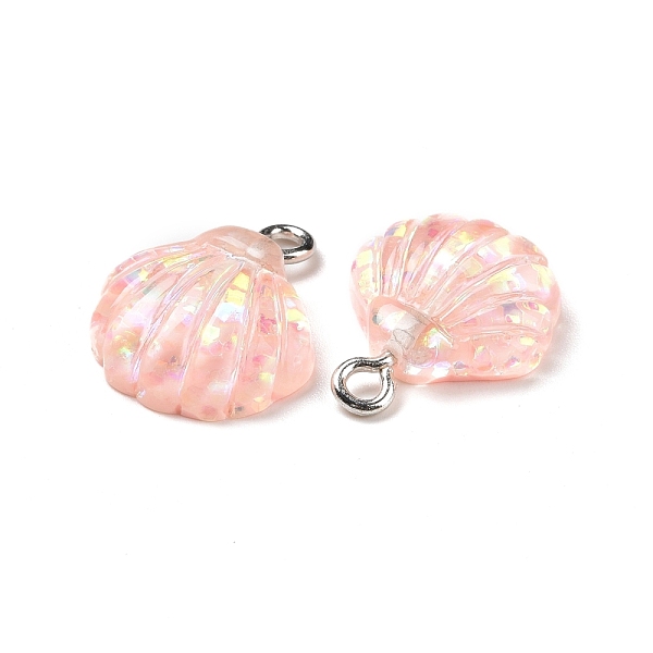 

PandaHall Translucent Resin Pendants, with Sequins and Platinum Tone Iron Loops, Shell Charm, Pink, 18x15x5.5mm, Hole: 2mm Iron+Resin Shell...